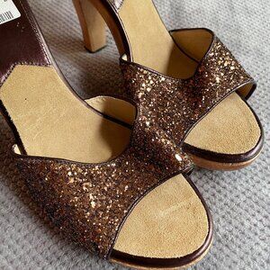 NWT Vintage MICHAEL Michael Kors Bronze Sparkle Wood Slides